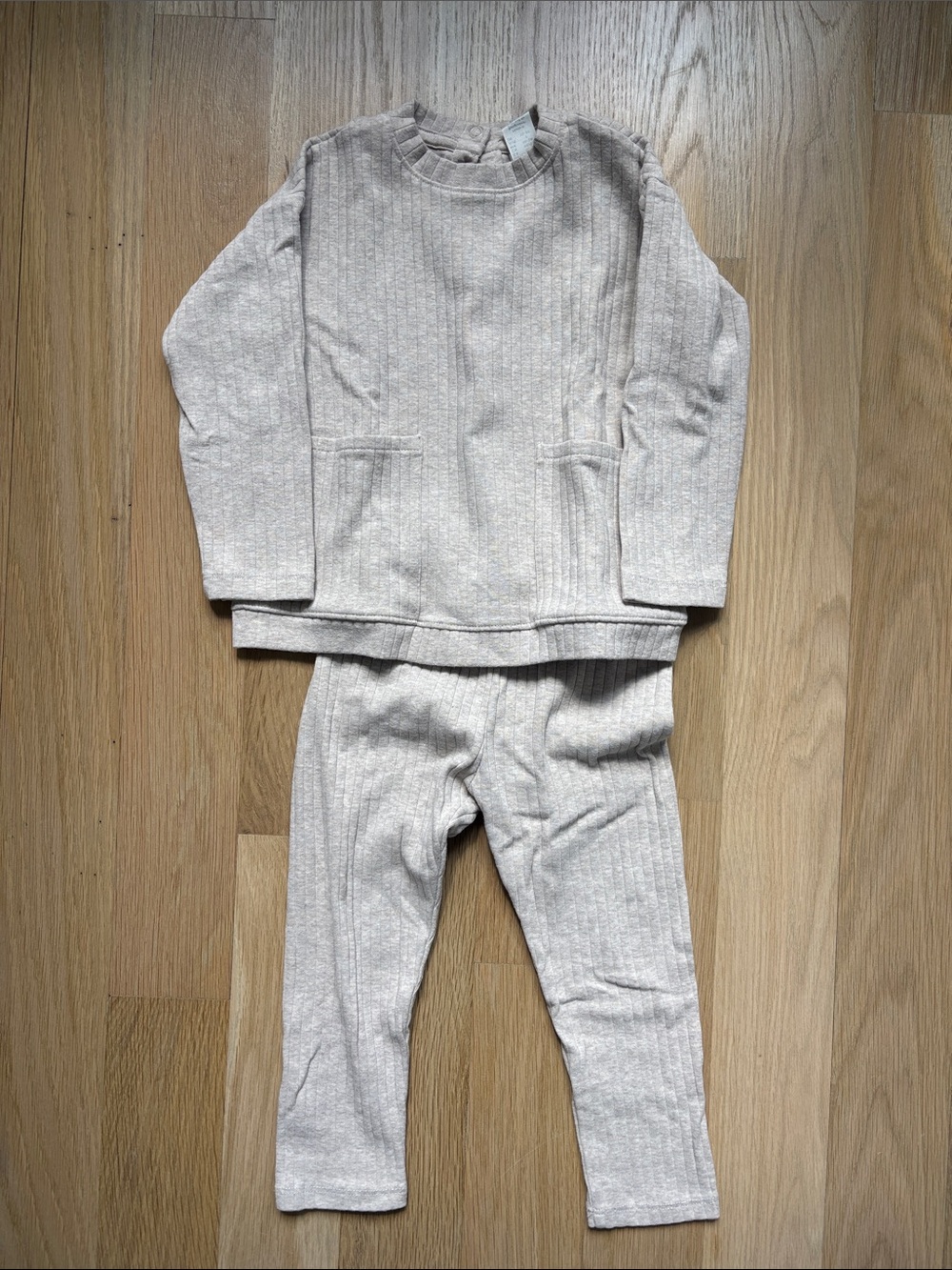 H&M Cream Ribbed Kids Matching Set